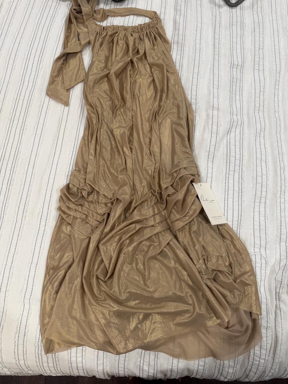 Halter Metallic Gold Ruched Mini Dress - Picture 4 of 4
